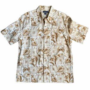 2/$18 SALE! Casual Life Button Up‎ Shirt Mens XL Hawaiian Tan Palm Trees Vintage